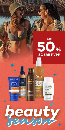 Produtos de Beleza beauty season com destaque promocional de at&eacute; 50% sobre pre&ccedil;o de Venda ao P&uacute;blico Recomendado